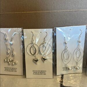 3 pr Stylish Silver Dangle Earrings Trio